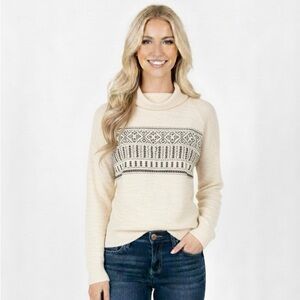 Lucky Brand small cream embroidered cotton sweater